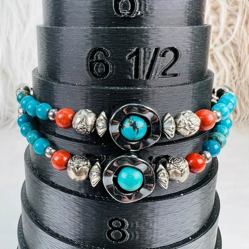 Bohemian southwestern two strand silver tone, handmade costume bracelet